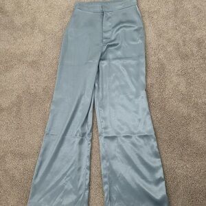 Double Zero Light Blue Satin Wide-Leg Pants